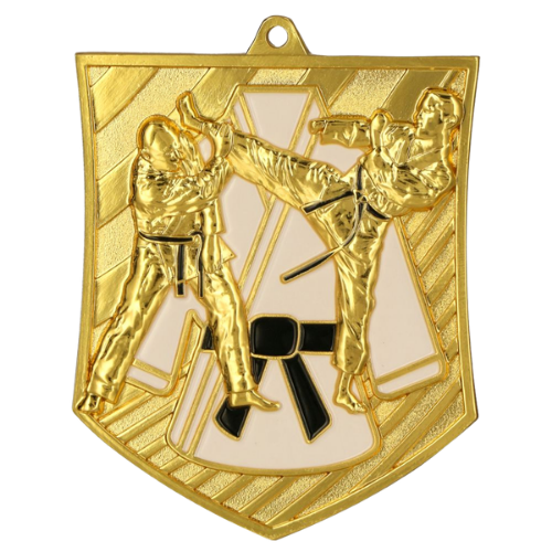 Złoty medal karate MD8054/G – miejsce I – odlewany medal sportowy z motywem karateki. Prestiżowa nagroda na turniej karate i zawody sztuk walki.
