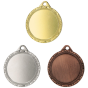 Medale sportowe złoty srebrny brązowy MMC1132 – małe okrągłe medale śr. 3,2 cm z miejscem na emblemat. Uniwersalna nagroda na zawody szkolne, turnieje i olimpiady dla dzieci i dorosłych.