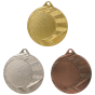 Medale sportowe złoty srebrny brązowy ME0040 – okrągłe medale śr. 4 cm z miejscem na emblemat i promienistym wzorem. Uniwersalna nagroda na zawody szkolne, turnieje i olimpiady dla dzieci i dorosłych.