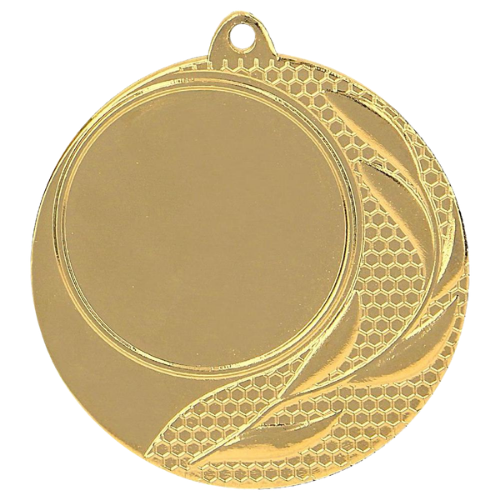 Złoty medal sportowy MMC2540/G – okrągły medal śr. 4 cm z miejscem na emblemat i geometrycznym wzorem. Idealna nagroda na zawody sportowe, turnieje szkolne i klubowe.