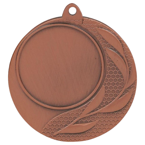 Brązowy medal sportowy MMC2540/B – okrągły medal śr. 4 cm z miejscem na emblemat i geometrycznym wzorem. Idealna nagroda na zawody sportowe, turnieje szkolne i klubowe.