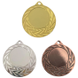 Medale sportowe złoty srebrny brązowy MMC0240 – okrągłe medale śr. 4 cm z miejscem na emblemat i wzorem liści. Idealna nagroda na zawody sportowe, turnieje szkolne i klubowe.