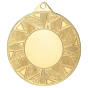 Złoty medal sportowy ME5002/G – okrągły medal śr. 5 cm z miejscem na emblemat i wzorem gwiazdy. Idealna nagroda na zawody sportowe, turnieje szkolne i klubowe.