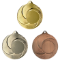 Stalowe medale sportowe złoty srebrny brązowy MMC2050 – okrągłe medale śr. 5 cm z miejscem na emblemat i spiralnym wzorem. Idealna nagroda na zawody sportowe, turnieje szkolne i klubowe.