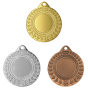 Medale sportowe złoty srebrny brązowy MMC0850 – okrągłe medale śr. 5 cm z miejscem na emblemat i wieńcem laurowym. Idealna nagroda na zawody sportowe, turnieje szkolne i klubowe.
