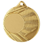 Złoty medal sportowy ME006/G – okrągły medal śr. 5 cm z miejscem na emblemat i wzorem promieni słonecznych. Idealna nagroda na zawody sportowe, turnieje szkolne i klubowe.