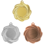 Medale sportowe złoty srebrny brązowy MMC1350 – okrągłe medale śr. 5 cm z miejscem na emblemat i wzorem wiru. Idealna nagroda na zawody sportowe, turnieje szkolne i klubowe.