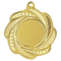 Złoty medal sportowy MMC1350/G – okrągły medal śr. 5 cm z miejscem na emblemat i wzorem wiru. Idealna nagroda na zawody sportowe, turnieje szkolne i klubowe.