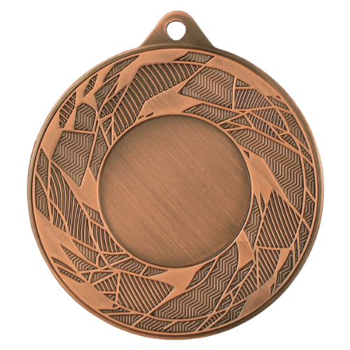 Brązowy medal sportowy MMC42050/B – okrągły medal śr. 5 cm z miejscem na emblemat i wzorem gałązek. Idealna nagroda na zawody sportowe, turnieje szkolne i klubowe.