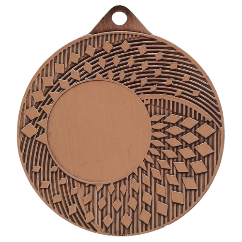 Brązowy medal sportowy MMC31050/B – okrągły medal śr. 5 cm z miejscem na emblemat i wzorem siatki. Idealna nagroda na zawody sportowe, turnieje szkolne i klubowe.