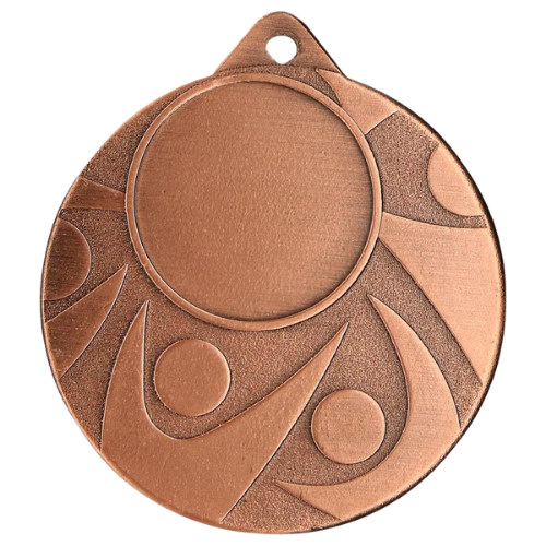Brązowy medal sportowy MMC5850/B – okrągły medal śr. 5 cm z miejscem na emblemat i wzorem łuków. Idealna nagroda na zawody sportowe, turnieje szkolne i klubowe.