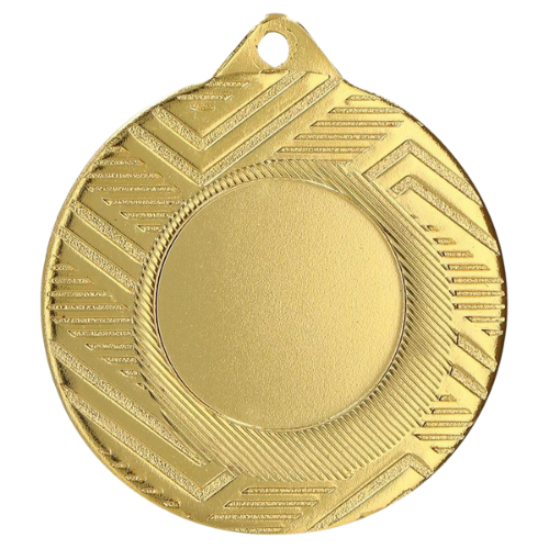 Złoty medal sportowy MMC5950/G – okrągły medal śr. 5 cm z miejscem na emblemat i wzorem w romby. Idealna nagroda na zawody sportowe, turnieje szkolne i klubowe.
