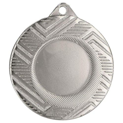 Srebrny medal sportowy MMC5950/S – okrągły medal śr. 5 cm z miejscem na emblemat i wzorem w romby. Idealna nagroda na zawody sportowe, turnieje szkolne i klubowe.