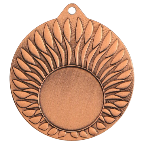 Brązowy medal sportowy MMC24050/B – okrągły medal śr. 5 cm z miejscem na emblemat i wzorem płomieni. Idealna nagroda na zawody sportowe, turnieje szkolne i klubowe.