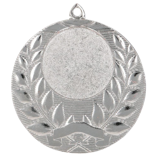 Srebrny medal sportowy MMC1750/S – okrągły medal śr. 5 cm z miejscem na emblemat i wieńcem laurowym. Idealna nagroda na zawody sportowe, turnieje szkolne i klubowe.