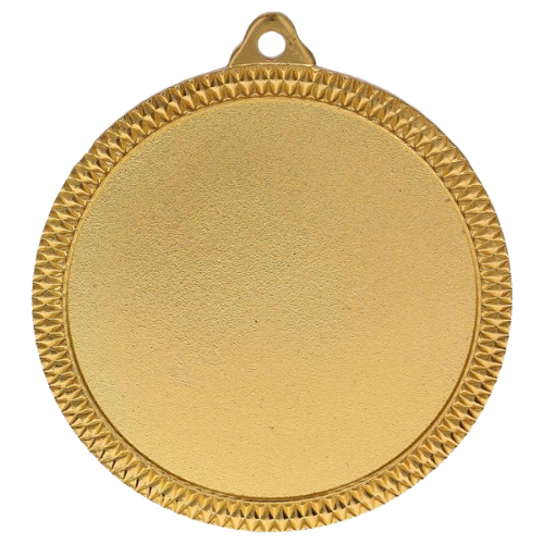 Złoty medal sportowy MMC6060/G – duży okrągły medal śr. 6 cm z szerokim miejscem na emblemat i zdobionym rantem. Idealna nagroda na zawody sportowe, turnieje szkolne i klubowe.