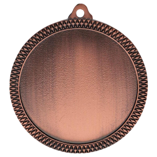 Brązowy medal sportowy MMC6060/B – duży okrągły medal śr. 6 cm z szerokim miejscem na emblemat i zdobionym rantem. Idealna nagroda na zawody sportowe, turnieje szkolne i klubowe.