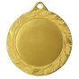 Złoty medal sportowy MMC0270/G – duży okrągły medal śr. 7 cm z miejscem na emblemat i wzorem liści. Idealna nagroda na zawody sportowe, turnieje szkolne i klubowe.
