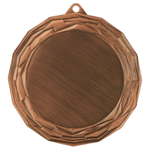 Brązowy medal sportowy MMC7075/B – duży okrągły medal śr. 7 cm z miejscem na emblemat i diamentowym wzorem. Idealna nagroda na zawody sportowe, turnieje szkolne i klubowe.