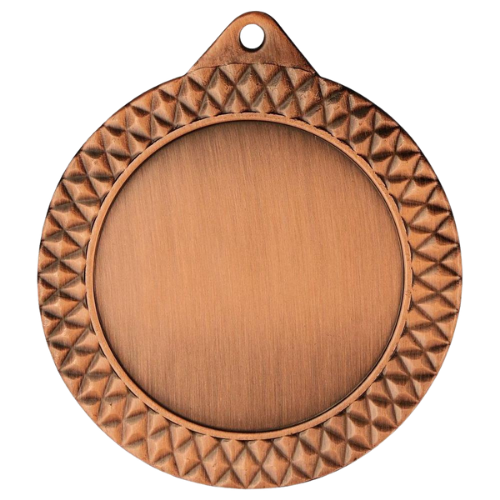 Brązowy medal sportowy MMC1270/B – duży okrągły medal śr. 7 cm z miejscem na emblemat i wzorem kratki. Idealna nagroda na zawody sportowe, turnieje szkolne i klubowe.