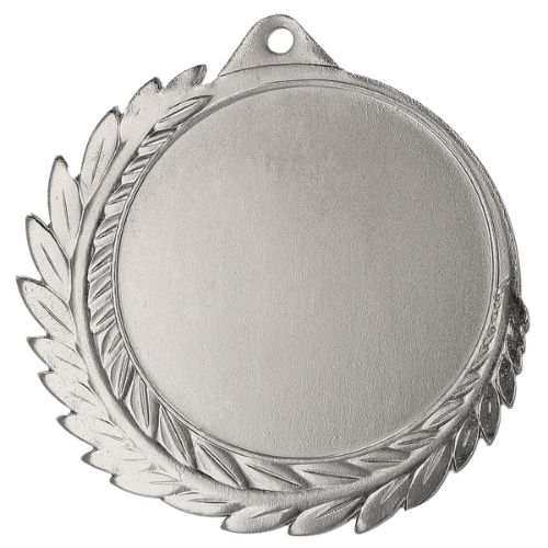 Srebrny medal sportowy MMC7010/S – duży okrągły medal śr. 7 cm z miejscem na emblemat i wieńcem laurowym. Idealna nagroda na zawody sportowe, turnieje szkolne i klubowe.