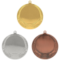 Medale sportowe złoty srebrny brązowy MMC1170 – duże okrągłe medale śr. 7 cm z miejscem na emblemat i wieńcem laurowym u dołu. Idealna nagroda na zawody sportowe, turnieje szkolne i klubowe.