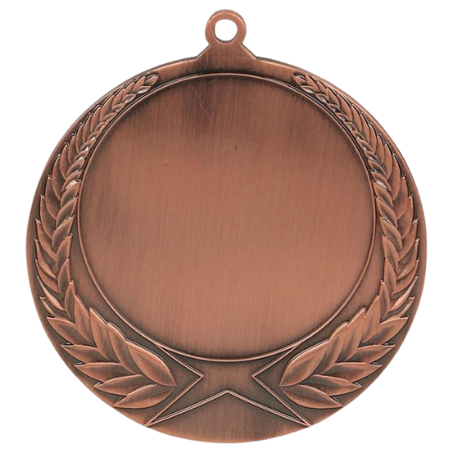 Brązowy medal sportowy MMC1170/B – duży okrągły medal śr. 7 cm z miejscem na emblemat i wieńcem laurowym. Idealna nagroda na zawody sportowe, turnieje szkolne i klubowe.