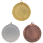 Medale sportowe złoty srebrny brązowy MMC2072 – duże okrągłe medale śr. 7 cm z miejscem na emblemat i plecionym wzorem na rancie. Idealna nagroda na zawody sportowe, turnieje szkolne i klubowe.