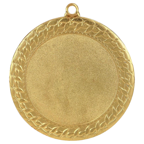 Złoty medal sportowy MMC2072/G – duży okrągły medal śr. 7 cm z miejscem na emblemat i plecionym wzorem. Idealna nagroda na zawody sportowe, turnieje szkolne i klubowe.