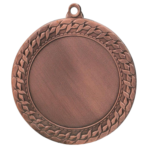 Brązowy medal sportowy MMC2072/B – duży okrągły medal śr. 7 cm z miejscem na emblemat i plecionym wzorem. Idealna nagroda na zawody sportowe, turnieje szkolne i klubowe.