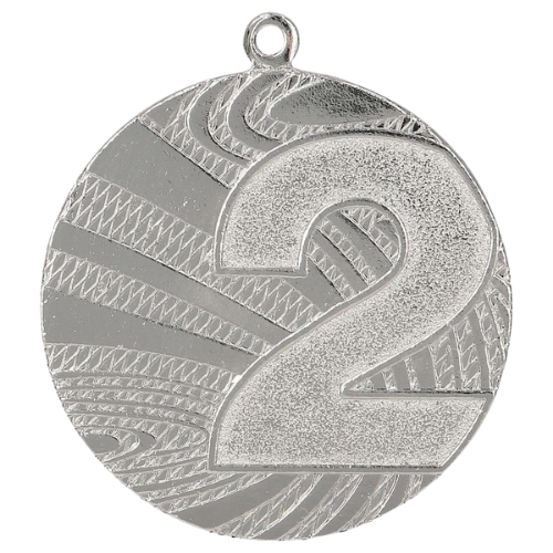Srebrny medal sportowy MMC6040/S – miejsce 2 – okrągły medal śr. 4 cm z numerem 2. Gotowa nagroda na zawody sportowe i turnieje szkolne.