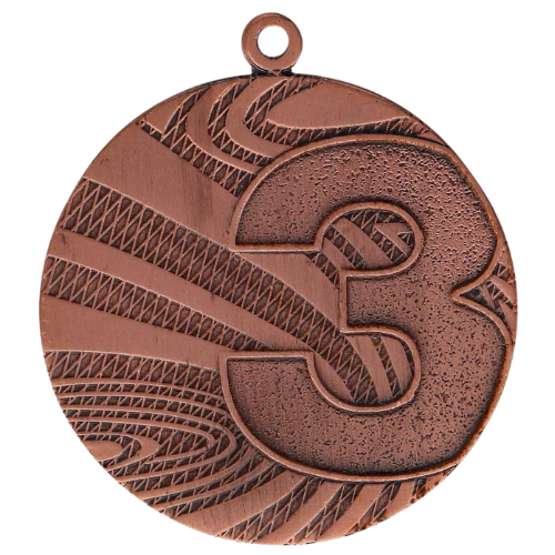 Brązowy medal sportowy MMC6040/B – miejsce 3 – okrągły medal śr. 4 cm z numerem 3. Gotowa nagroda na zawody sportowe i turnieje szkolne.