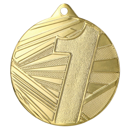 Złoty medal sportowy ME005/G – miejsce 1 – okrągły medal śr. 5 cm z numerem 1. Gotowa nagroda na zawody sportowe i turnieje szkolne.