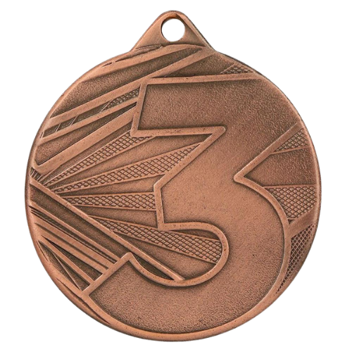 Brązowy medal sportowy ME005/B – miejsce 3 – okrągły medal śr. 5 cm z numerem 3. Gotowa nagroda na zawody sportowe i turnieje szkolne.
