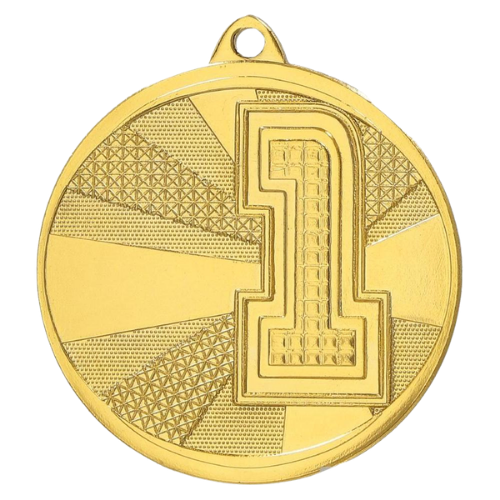 Złoty medal sportowy MMC29050/G – miejsce 1 – okrągły medal śr. 5 cm z dużym numerem 1. Gotowa nagroda na zawody sportowe i turnieje szkolne.