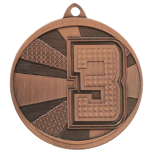 Brązowy medal sportowy MMC29050/B – miejsce 3 – okrągły medal śr. 5 cm z dużym numerem 3. Gotowa nagroda na zawody sportowe i turnieje szkolne.