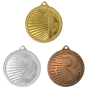 Medale sportowe złoty srebrny brązowy MMC44050 – okrągłe medale śr. 5 cm z numerami miejsc 1, 2, 3 i wzorem promieni. Gotowa nagroda na zawody sportowe, turnieje szkolne i klubowe.