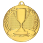Złoty medal sportowy MMC30050/G – okrągły medal śr. 5 cm z motywem pucharu i wieńcem laurowym. Idealna nagroda na zawody sportowe i turnieje szkolne.