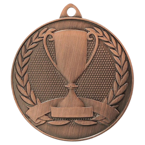 Brązowy medal sportowy MMC30050/B – okrągły medal śr. 5 cm z motywem pucharu i wieńcem laurowym. Idealna nagroda na zawody sportowe i turnieje szkolne.