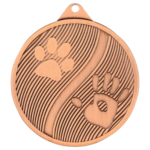 Brązowy medal dla psa MMC20050/B – okrągły medal śr. 5 cm z motywem łap. Idealna nagroda na wystawę psów, zawody agility i inne imprezy zoologiczne.