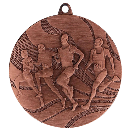 Brązowy medal dla biegacza MMC2350/B – okrągły medal śr. 5 cm z reliefem biegaczy w akcji. Idealna nagroda na maraton, bieg uliczny i zawody lekkoatletyczne.