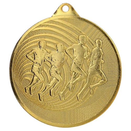 Złoty medal dla biegacza MMC3071/G – duży okrągły medal śr. 7 cm z reliefem grupy biegaczy. Idealna nagroda na maraton, bieg uliczny i zawody lekkoatletyczne.