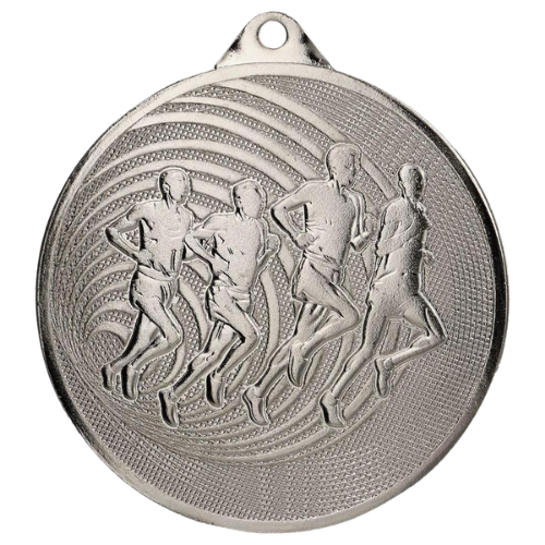 Srebrny medal dla biegacza MMC3071/S – duży okrągły medal śr. 7 cm z reliefem grupy biegaczy. Idealna nagroda na maraton, bieg uliczny i zawody lekkoatletyczne.
