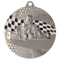 Srebrny medal motosportowy MMC8350/S – okrągły medal śr. 5 cm z motywem gokarta i flagi szachownicy. Idealna nagroda na zawody kartingowe i wyścigi.