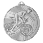 Srebrny medal kolarski MMC38050/S – okrągły medal śr. 5 cm z motywem kolarza. Idealna nagroda na wyścigi rowerowe, maratony MTB i zawody kolarskie.