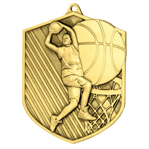 Złoty medal koszykówka MD8048/G – odlewany medal 7,9×6,4 cm z reliefem koszykarza i siatki. Idealna nagroda na turniej koszykówki i ligę szkolną.