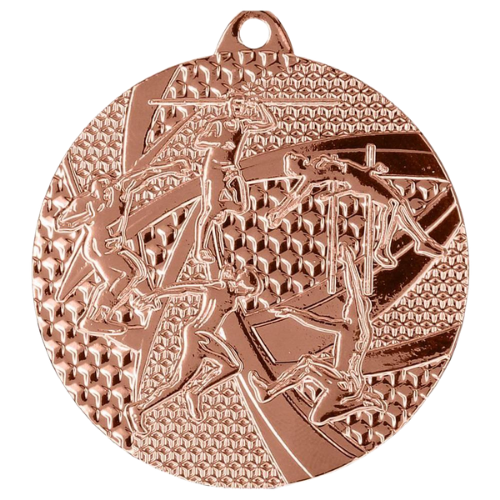 Brązowy medal lekkoatletyka MMC8450/B – okrągły medal śr. 5 cm z motywem skoczka. Idealna nagroda na zawody lekkoatletyczne, biegi i skoki.