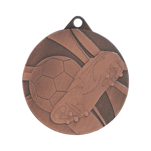 Brązowy medal piłka nożna ME5003/B – stalowy medal z motywem piłki i zawodnika. Idealna nagroda na turniej piłki nożnej i ligę szkolną.
