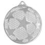 Srebrny medal piłka nożna MMC1250/S – okrągły medal śr. 5 cm z motywem piłki z gwiazdami. Idealna nagroda na turniej piłki nożnej i ligę szkolną.