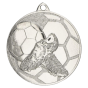 Srebrny medal piłka nożna MMC28050/S – okrągły medal śr. 5 cm z motywem piłkarza na tle siatki piłki. Idealna nagroda na turniej piłki nożnej i ligę szkolną.